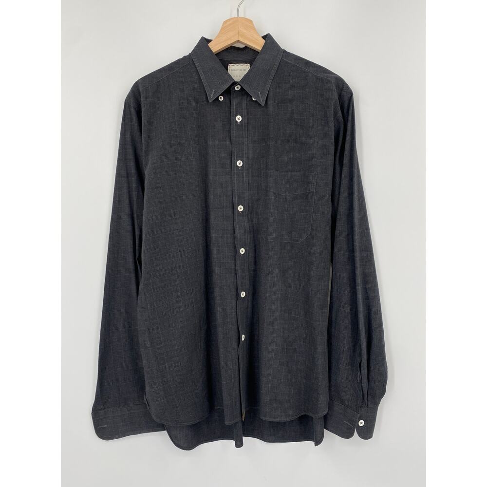 Billy Reid Gray plaid button down long sleeve large slim cut